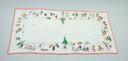 Image of Embroidered bureau scarf with scenes of Inuit figures, trees, and suns